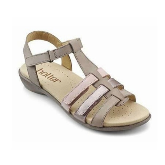 Hotter Sol Open Toe Sandals Shoes Ivory Pink Tan - Picture 6 of 8